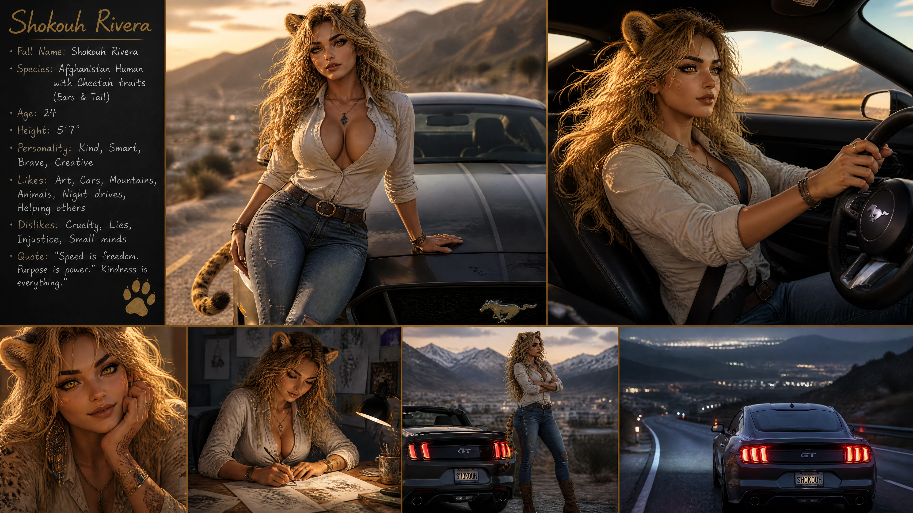 Cheetah eared Afghanistan woman driving a sporty car