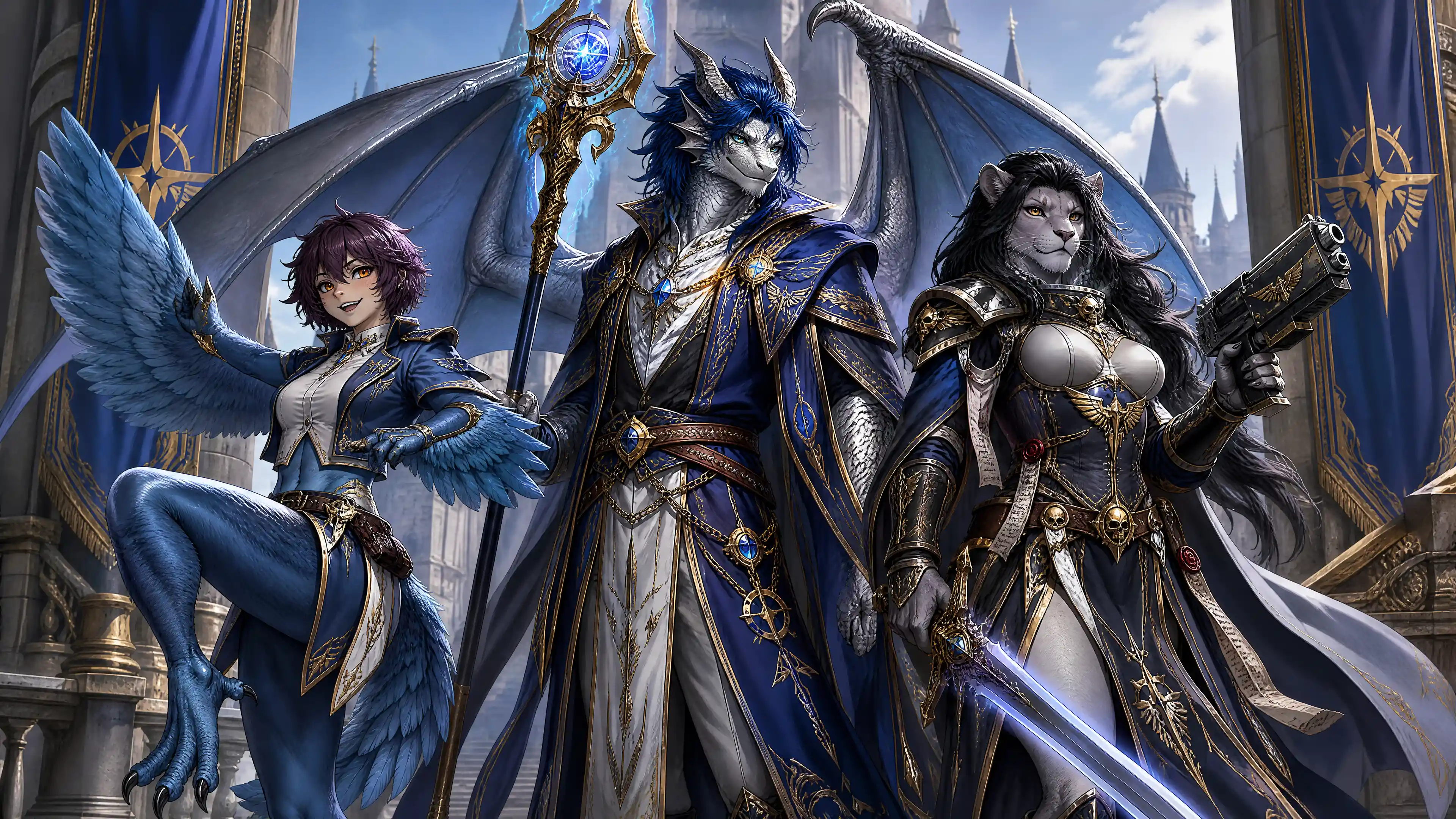 Winged dragon king in royal wizard garments