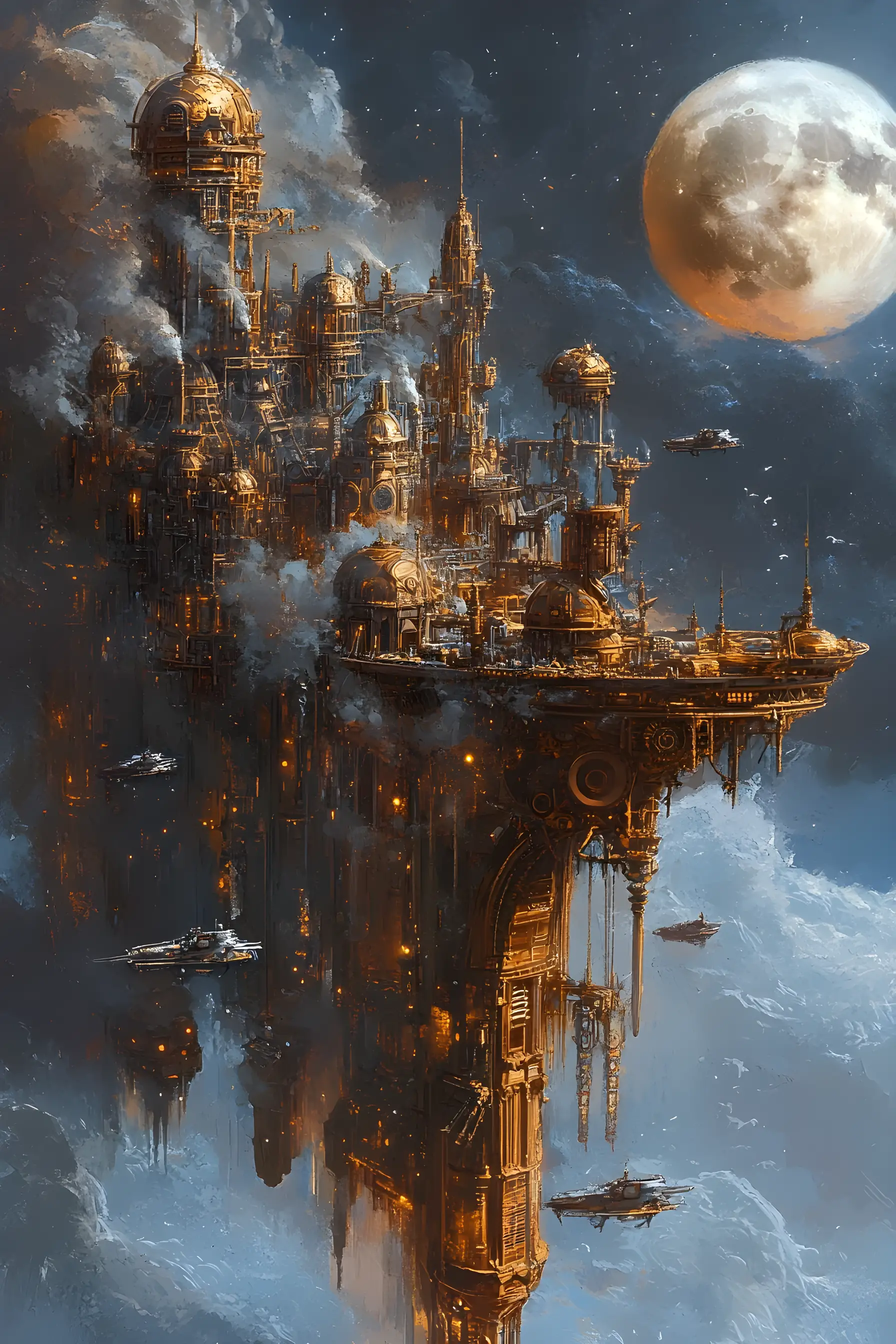 Steampunk city on the back of a colossal sleeping dragon