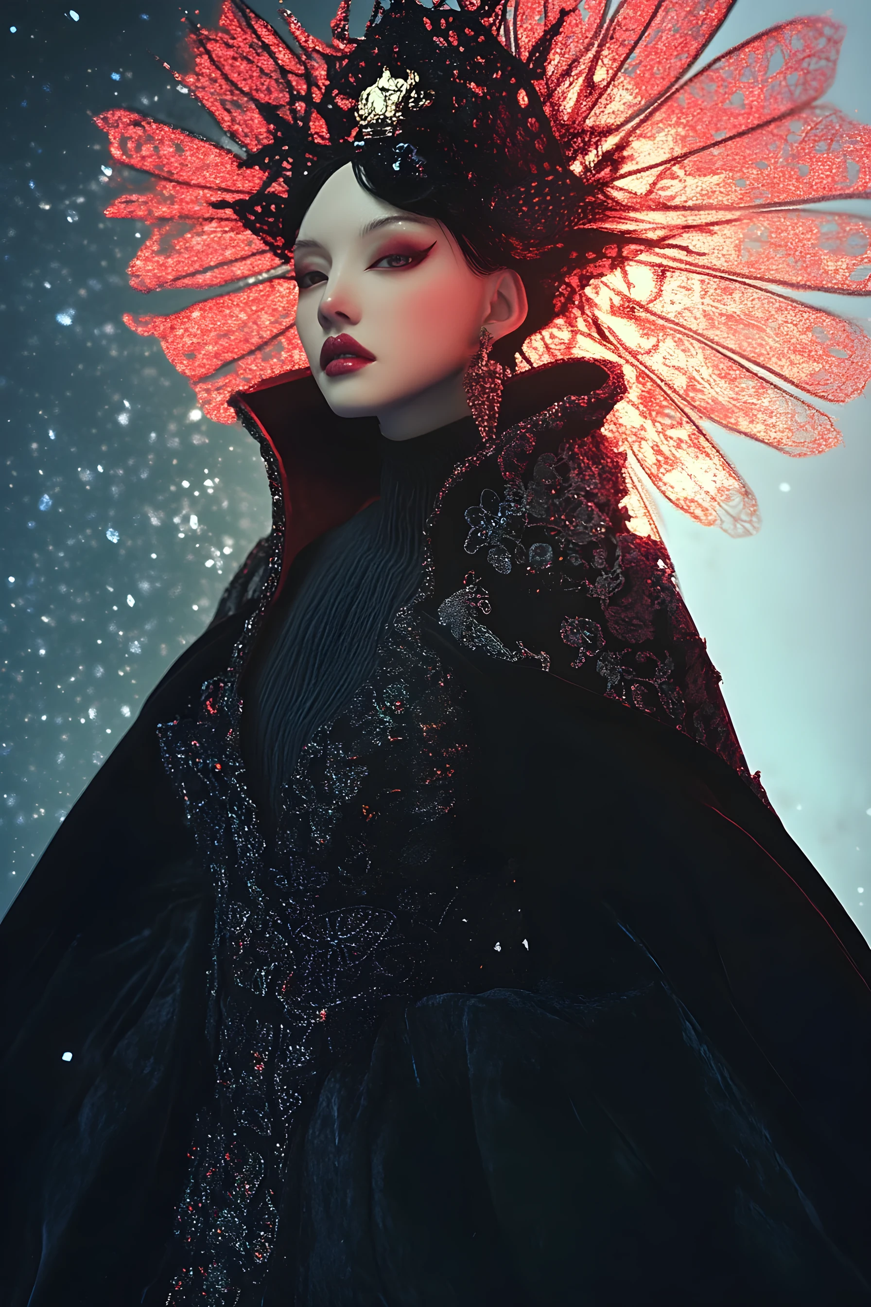 Ethereal woman in surreal fashion with glowing eyes