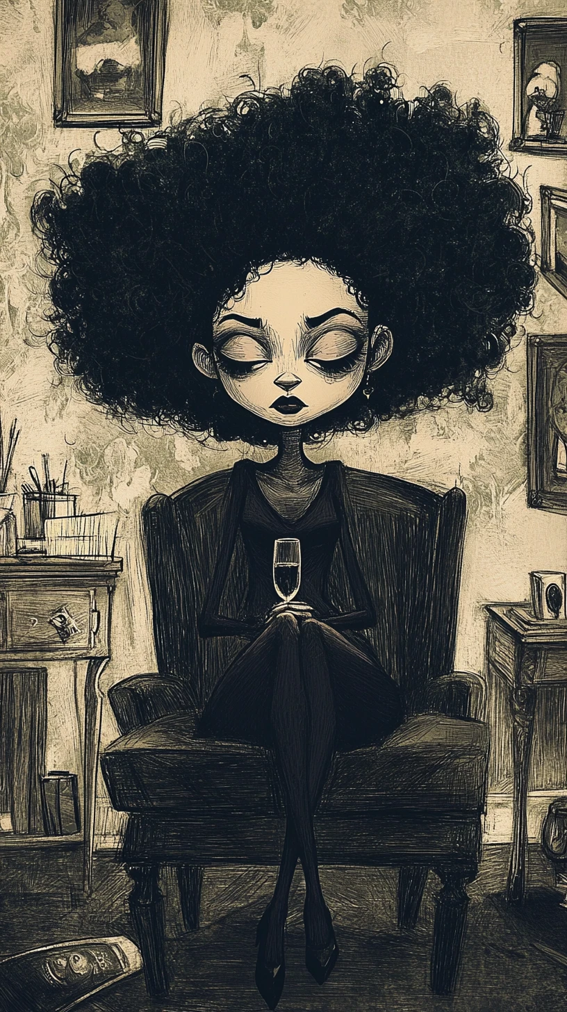 Ilustração de mulher negra relaxada deitada em um sofá escuro