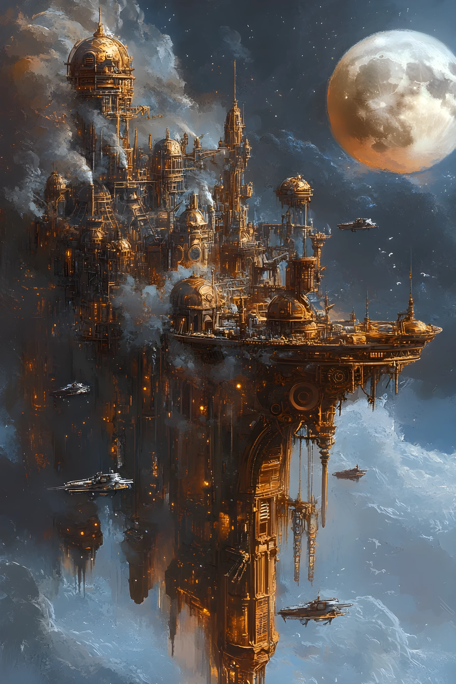 Cidade steampunk nas costas de um dragão colossal adormecido