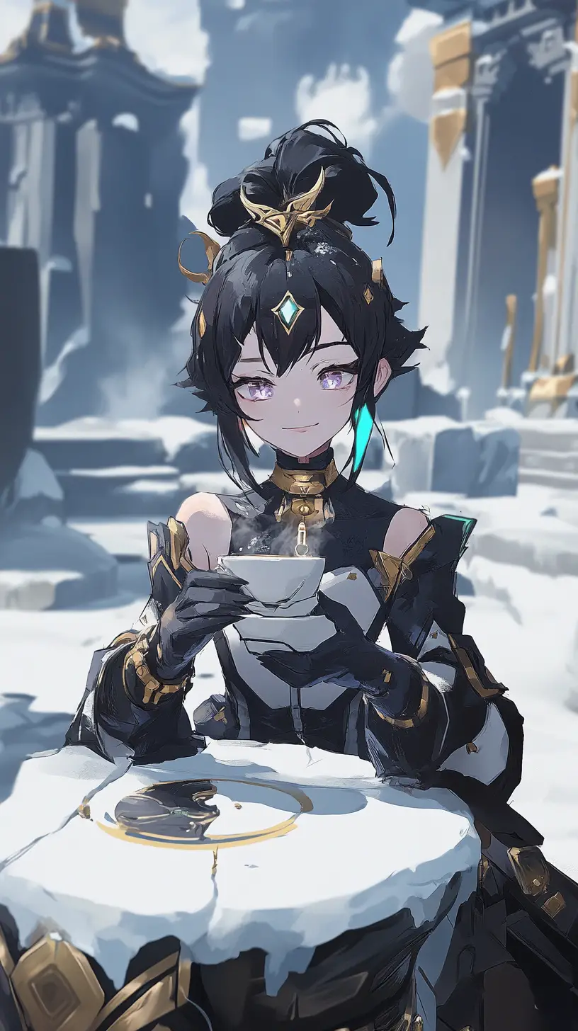 Anime girl walking toward a vast circular stone temple