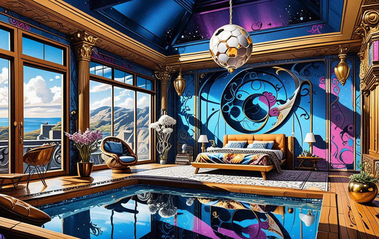 Luxurious two story living space with poolside patio