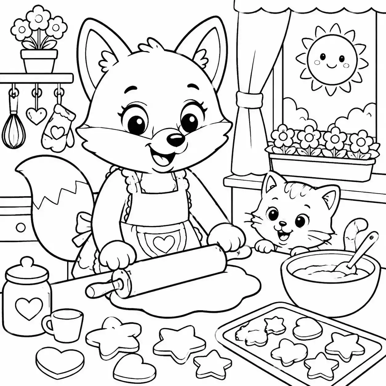 Zorrita adorable horneando galletas en una cocina acogedora