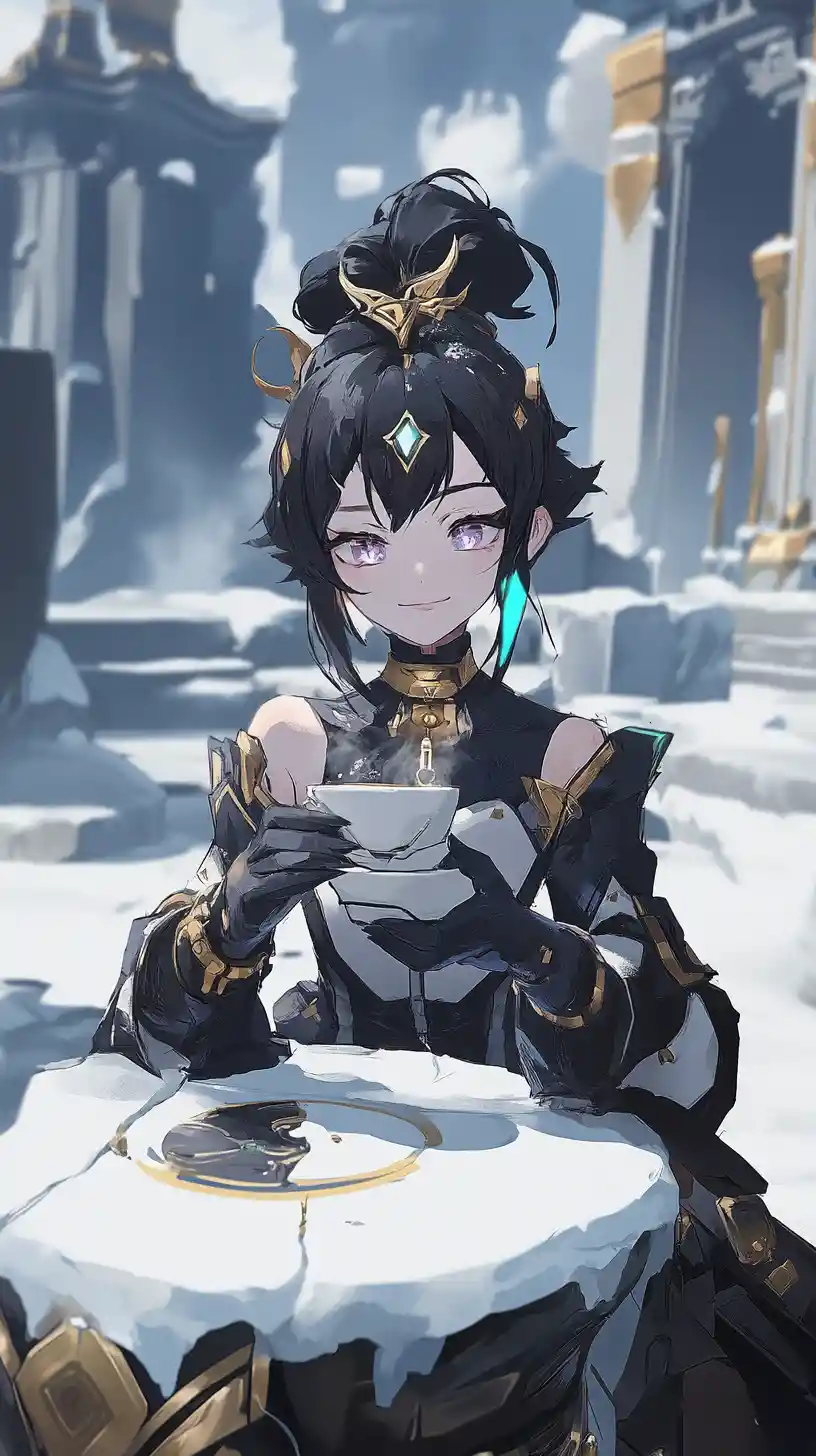 Anime girl walking toward a vast circular stone temple