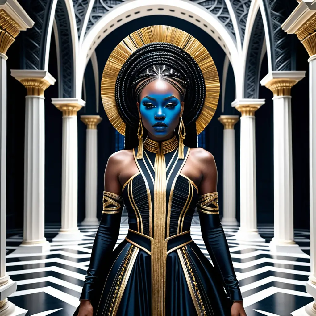 Black woman with cathedral braids and architectural gown