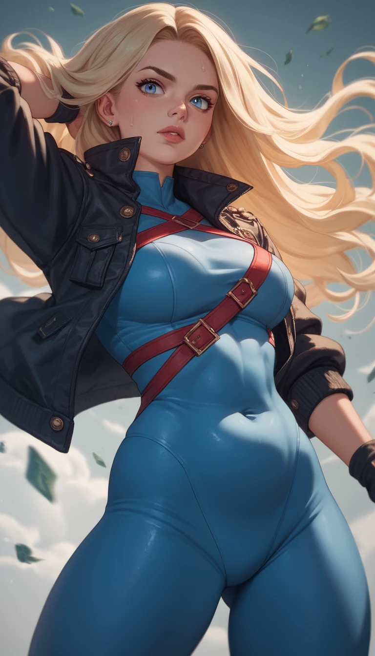 Héroïne d’anime sensuelle aux yeux bleus et aux cheveux blonds