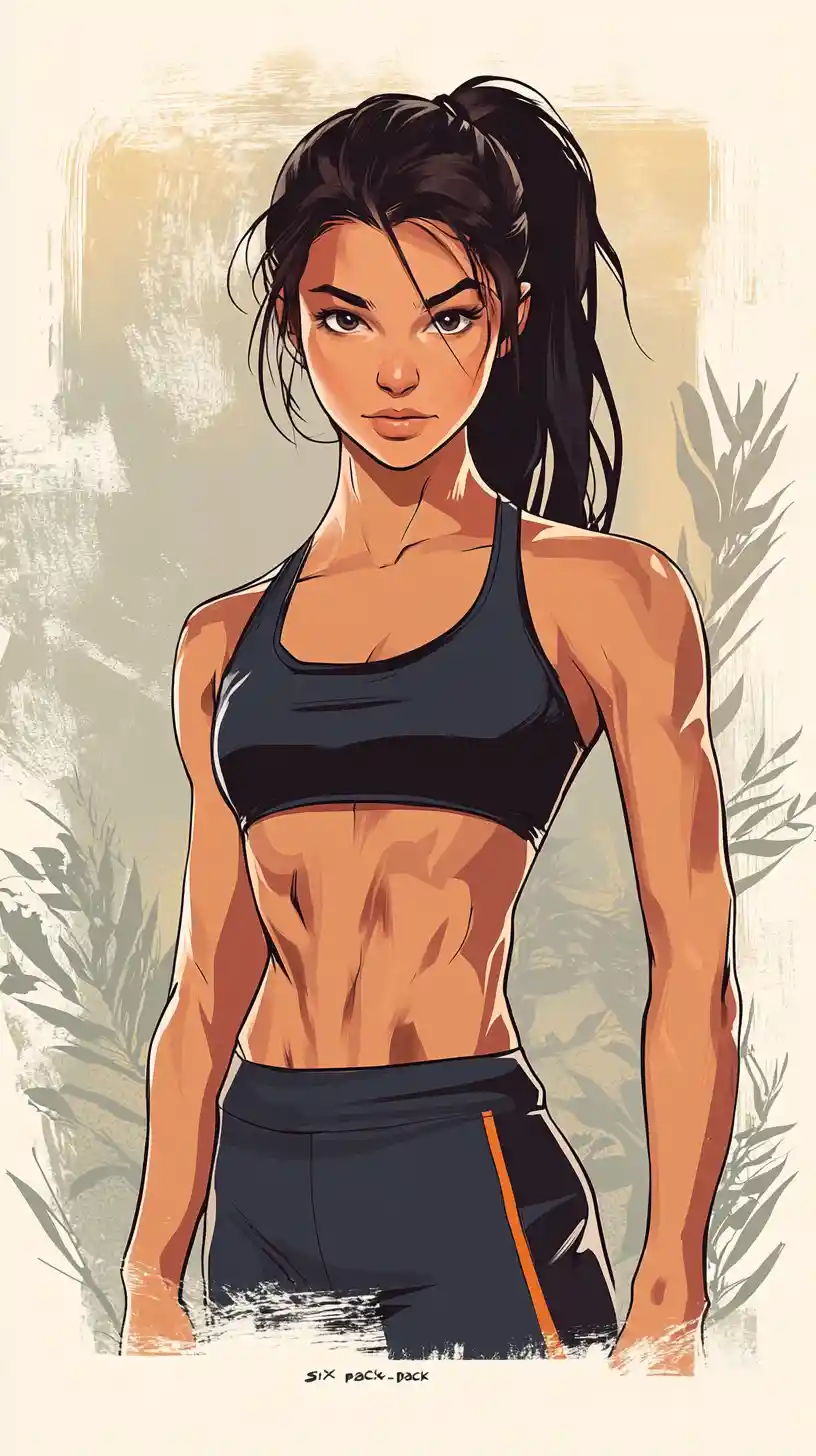Athletic warrior woman with bandaged hands in ink illustration