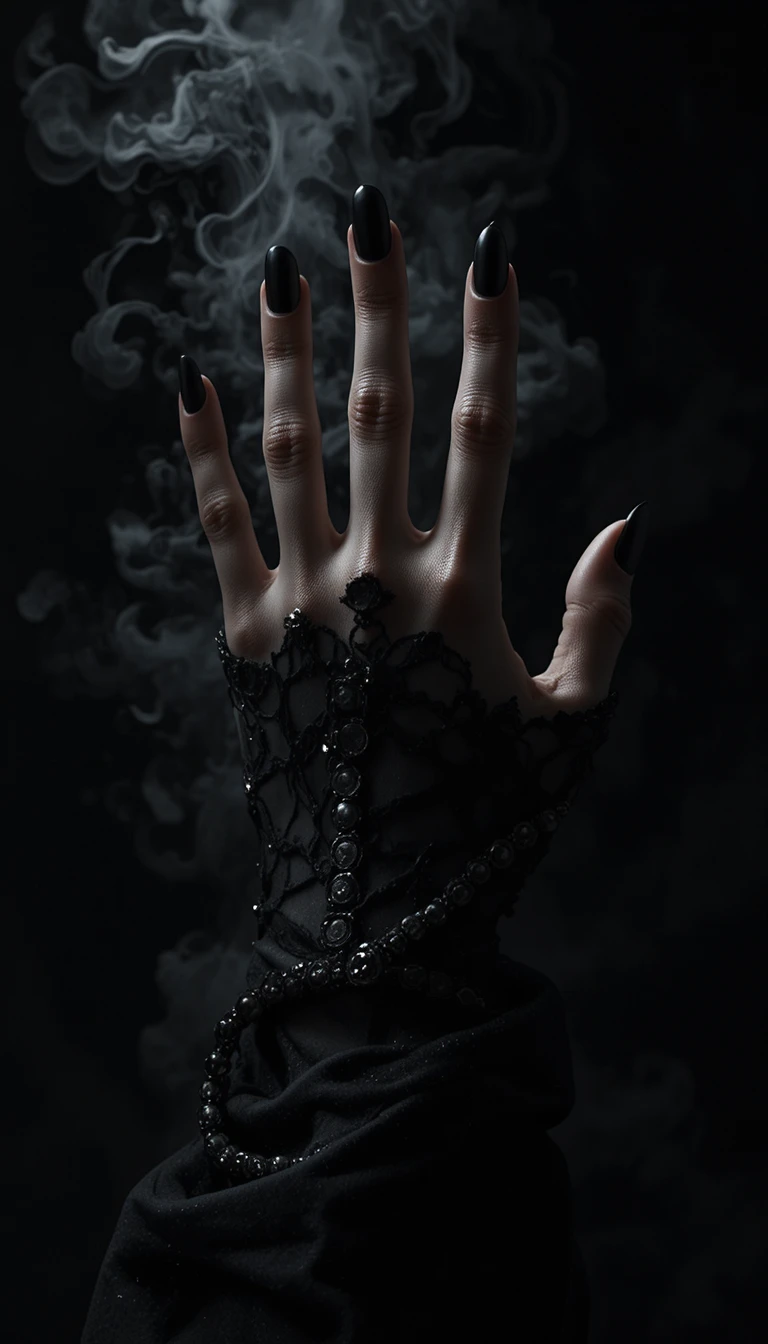 Weibliche Hand, die aus dem Schatten auftaucht – dramatische Nahaufnahme