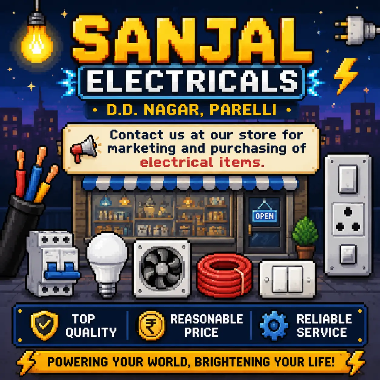 Affiche promotionnelle de magasin d’électricité pour Sanjal Electricals