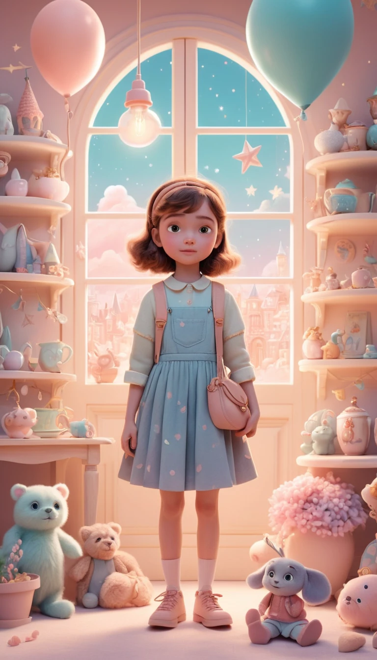 Garota em tons pastéis em ilustração de cartoon estilosa e divertida