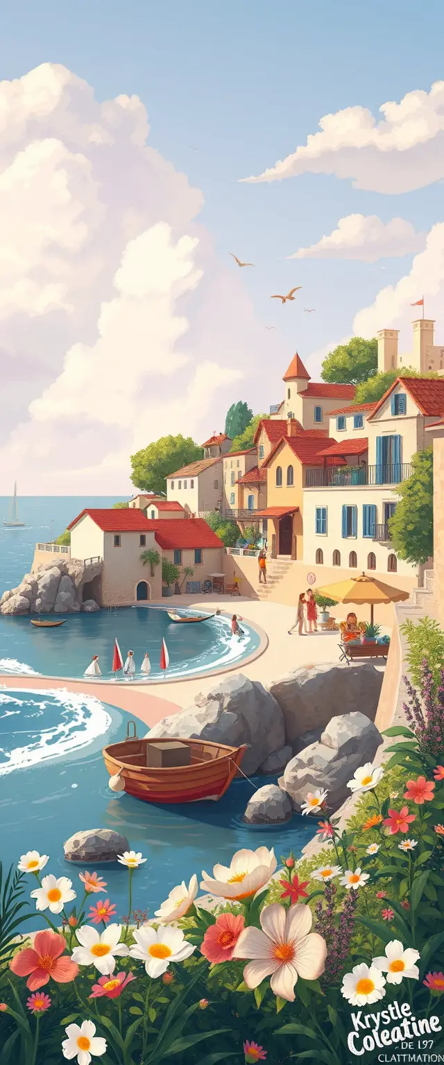 Whimsical Pastel Seaside Village In Playful 3D Illustration