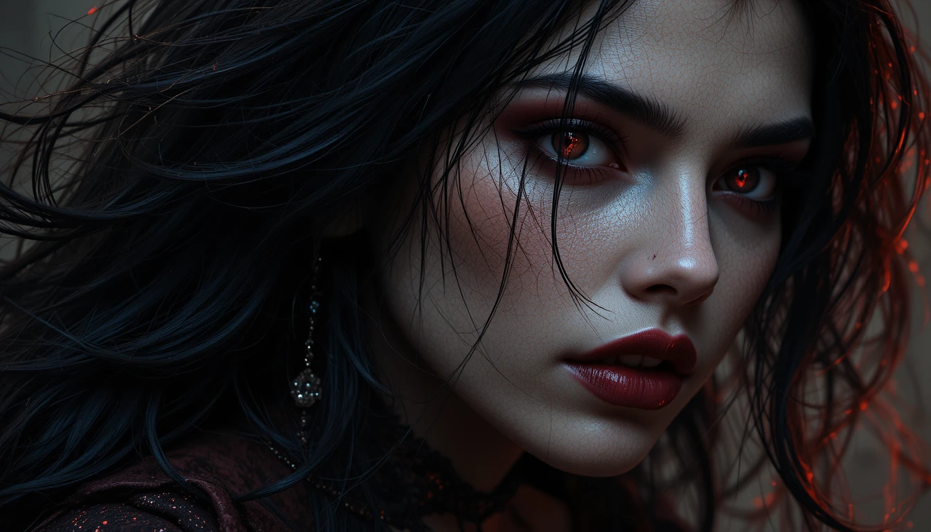 Close de uma mulher severa com uma sombra monstruosa