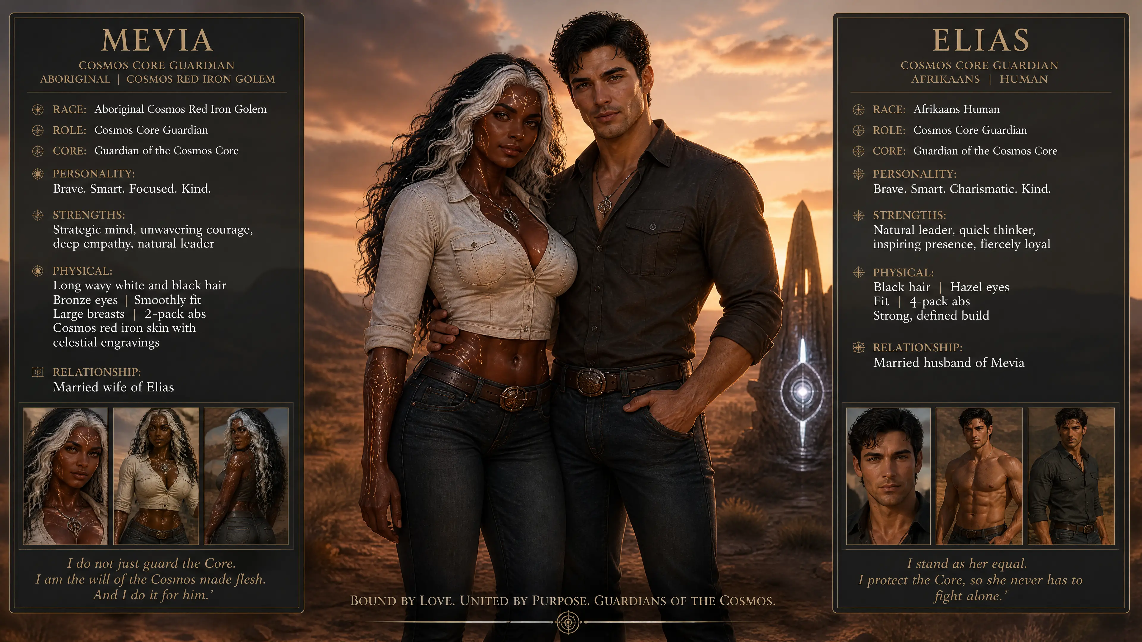 Brave cosmic guardian woman with bronze eyes in casual wear