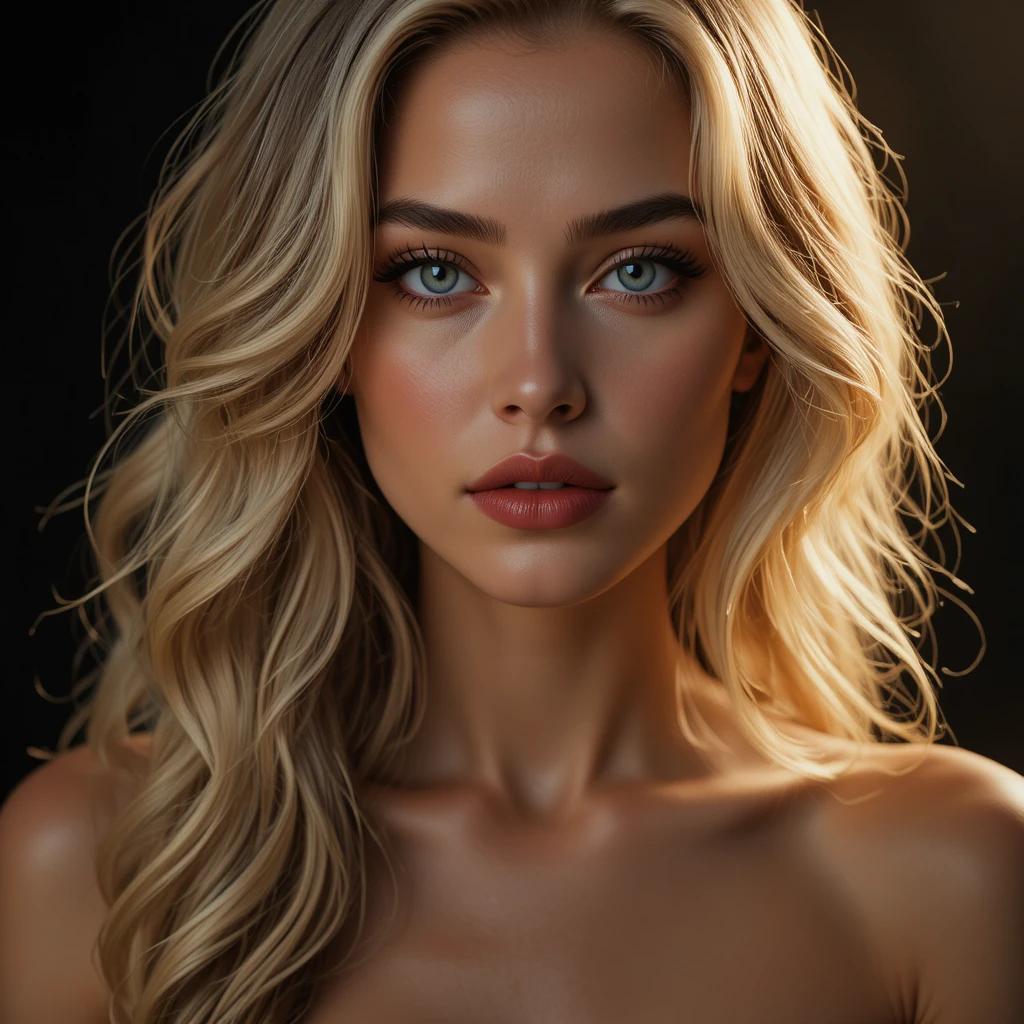 Cinematic close up portrait of a blonde woman in warm light