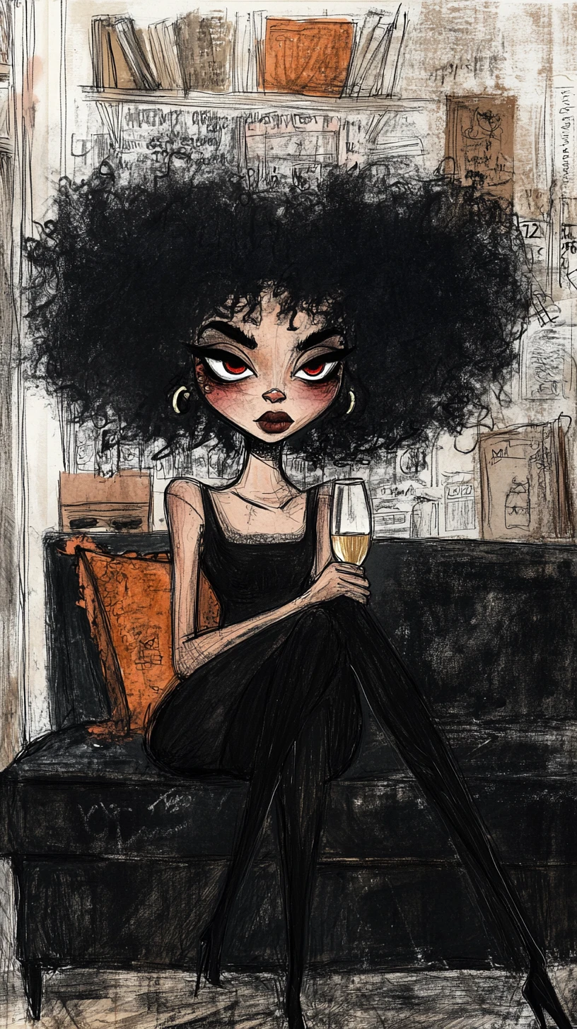 Ilustração de mulher negra relaxada reclinada em um sofá escuro
