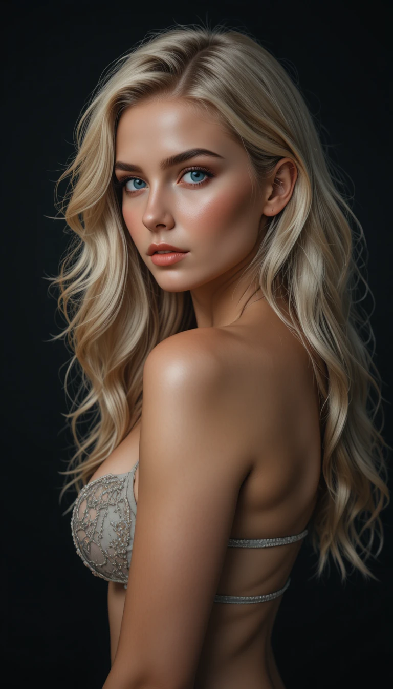 Cinematic portrait of a blonde woman in soft side light