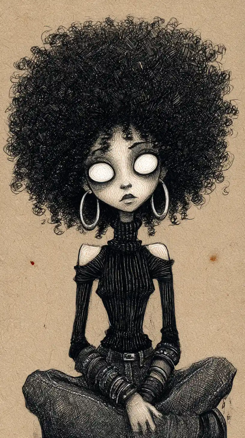 Gothic graphite portrait of a girl with wide white eyes