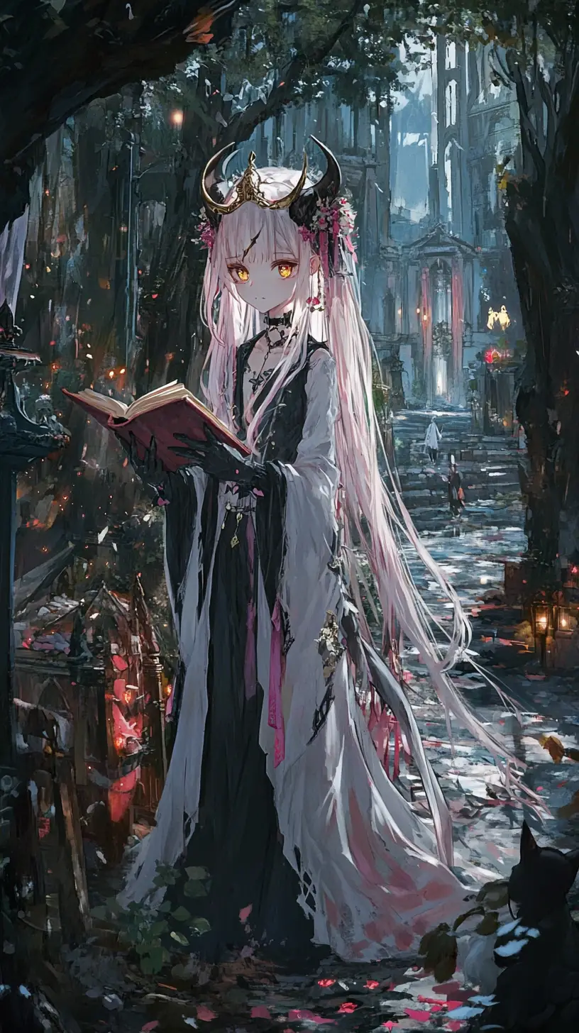 Anime girl reading a book between life and ruin worlds