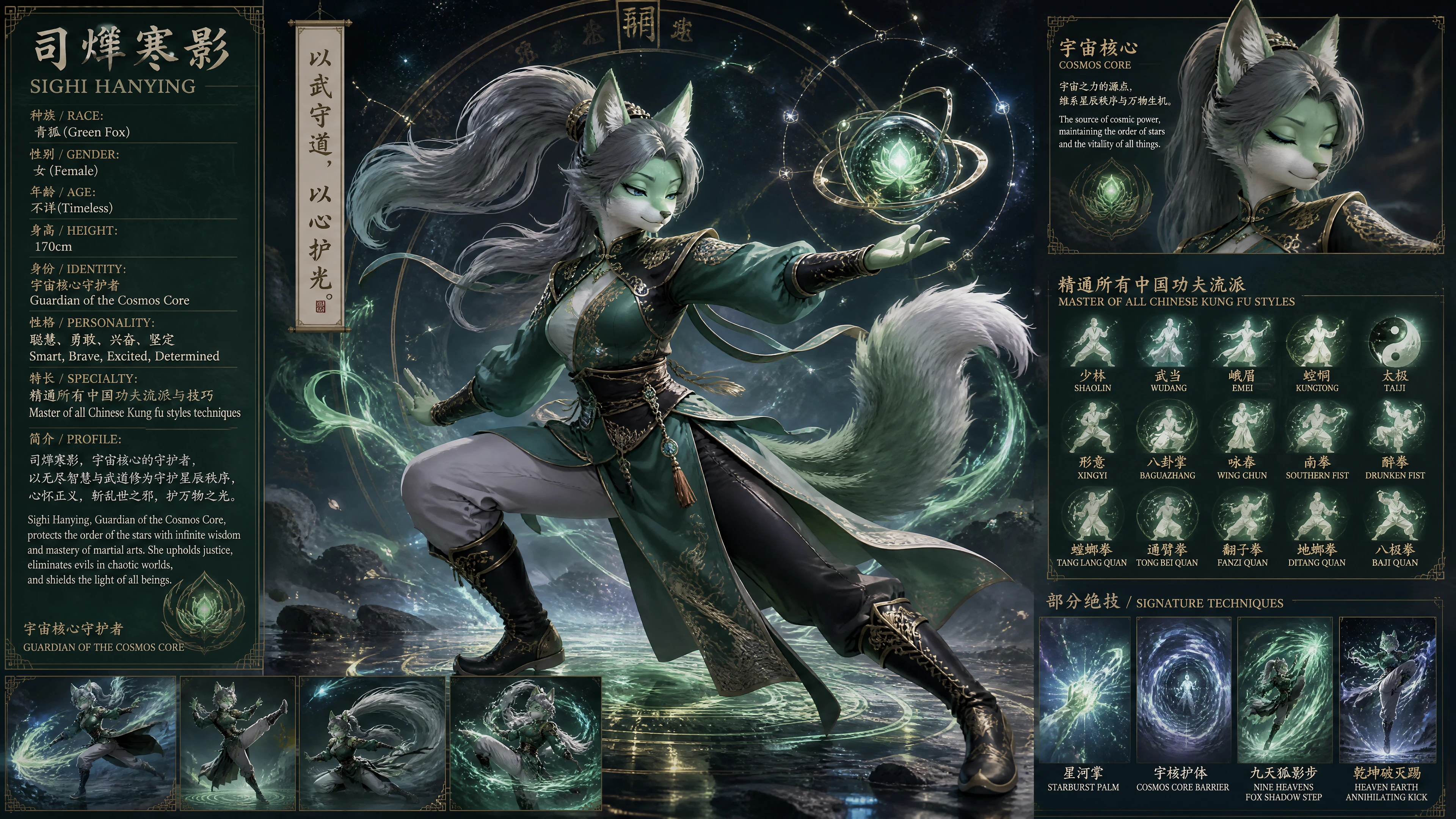 Guerrera zorra china con uniforme de guardiana cósmica