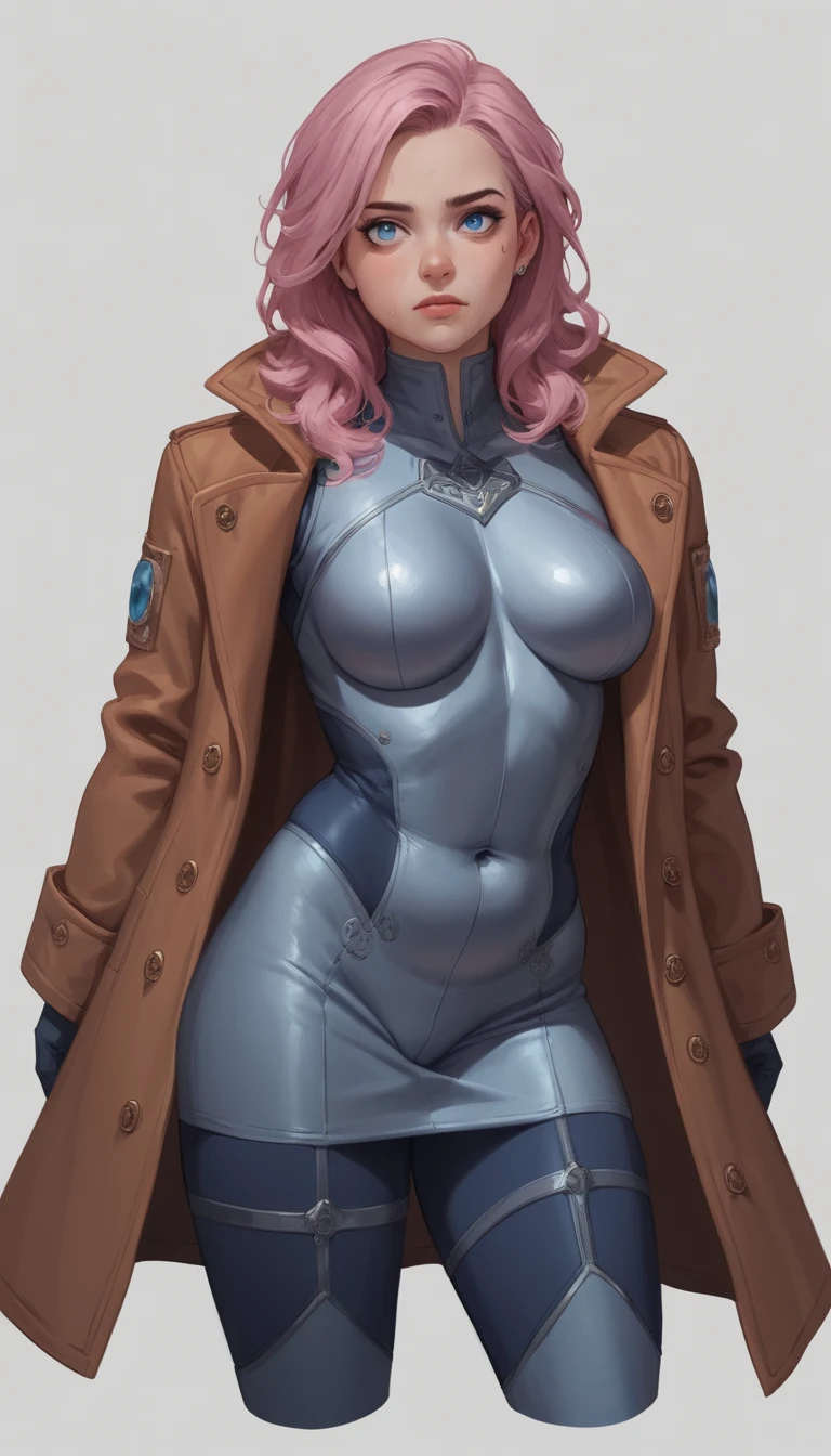 Heroína de anime sedutora com olhos azuis e cabelo liso e selvagem