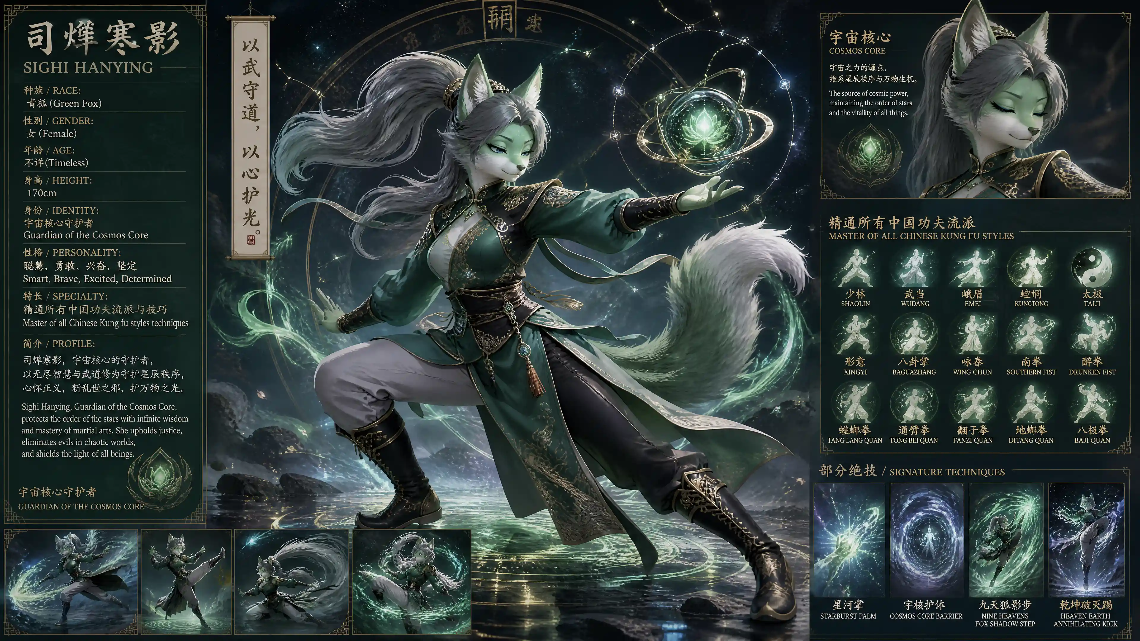 Guerrera zorra china con uniforme de guardiana cósmica