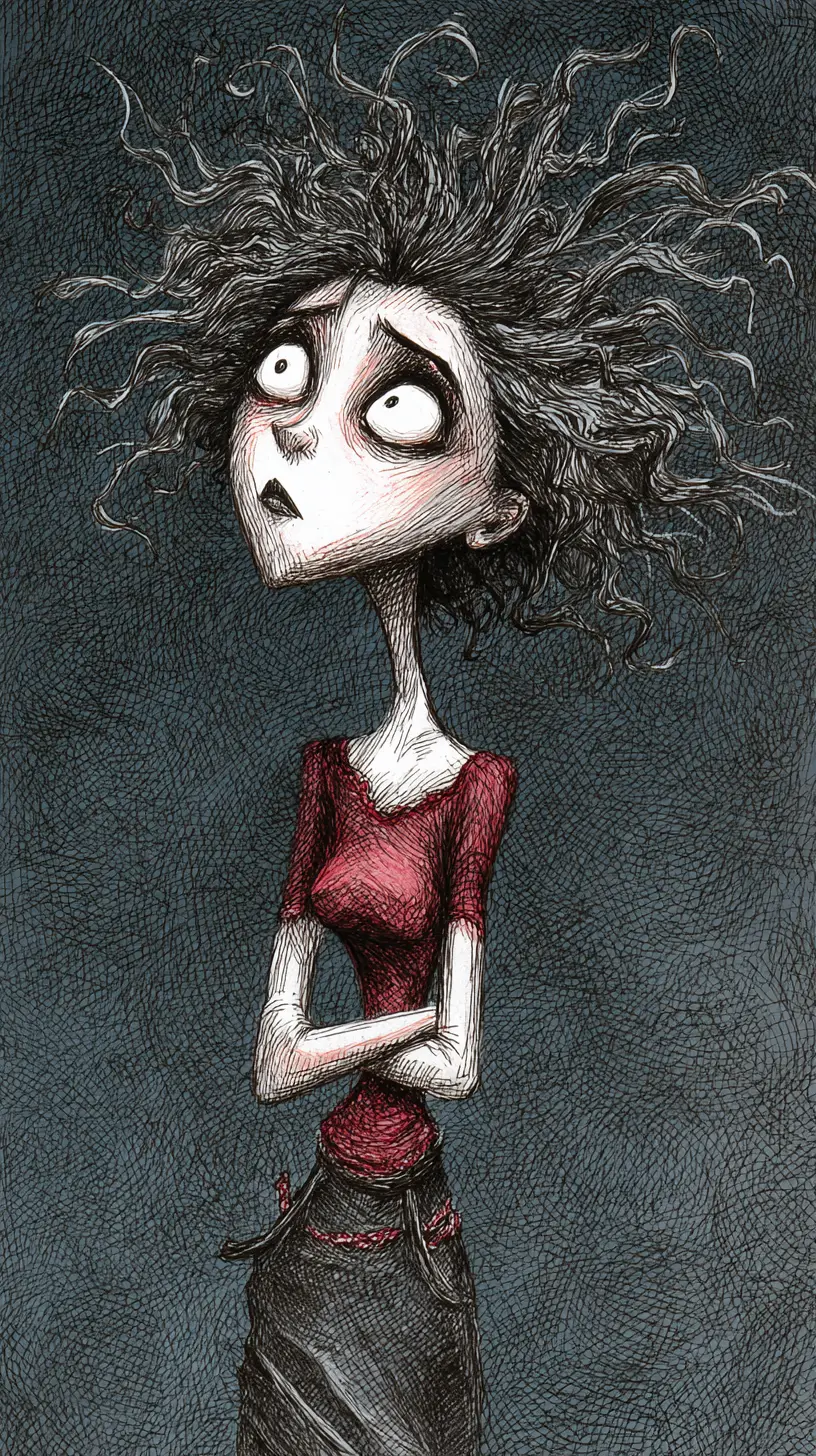 Gothic woman with long neck gazing thoughtfully upward