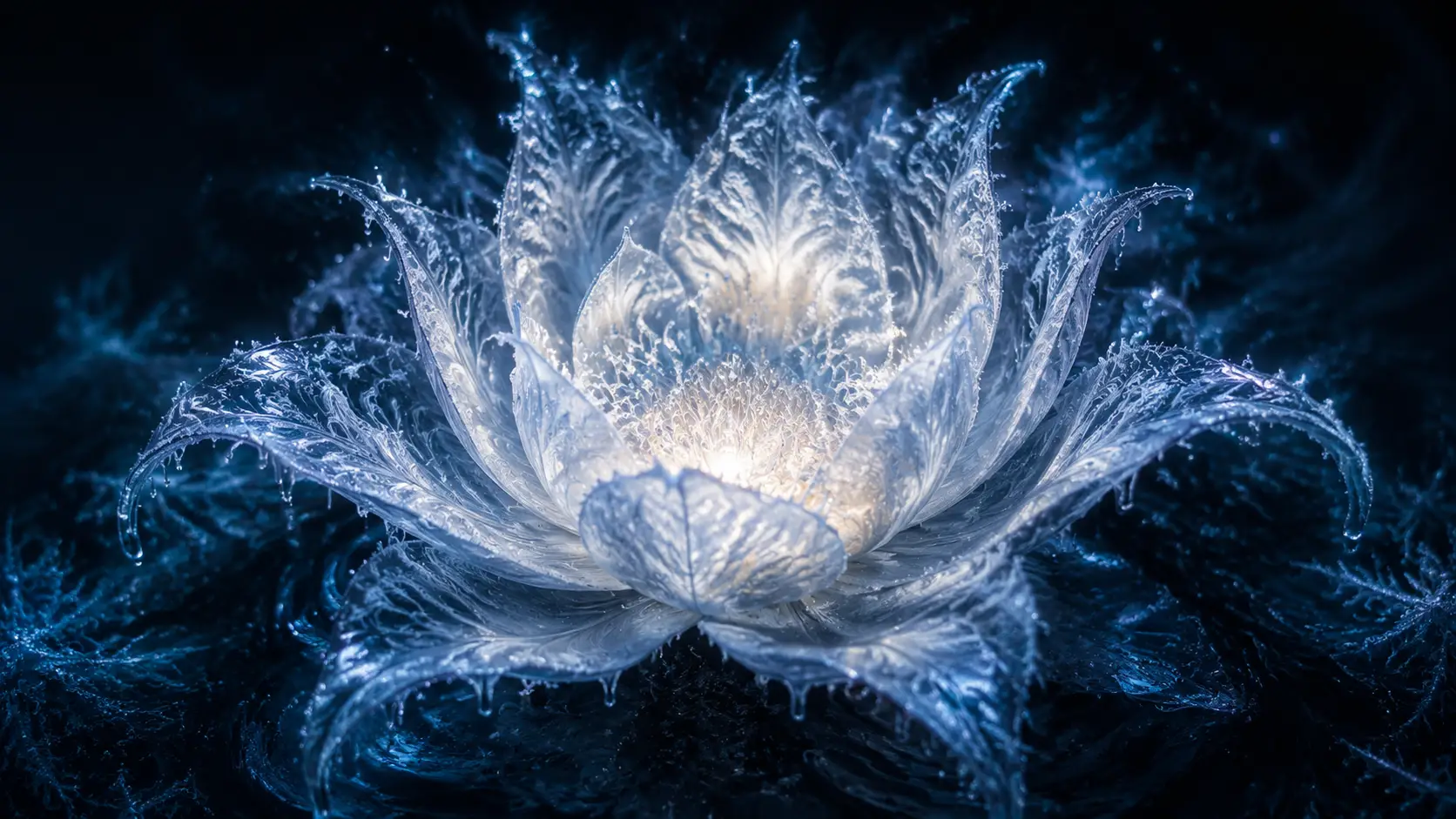 Ätherische mondbeschienene Blume im dunklen Nichts schwebend