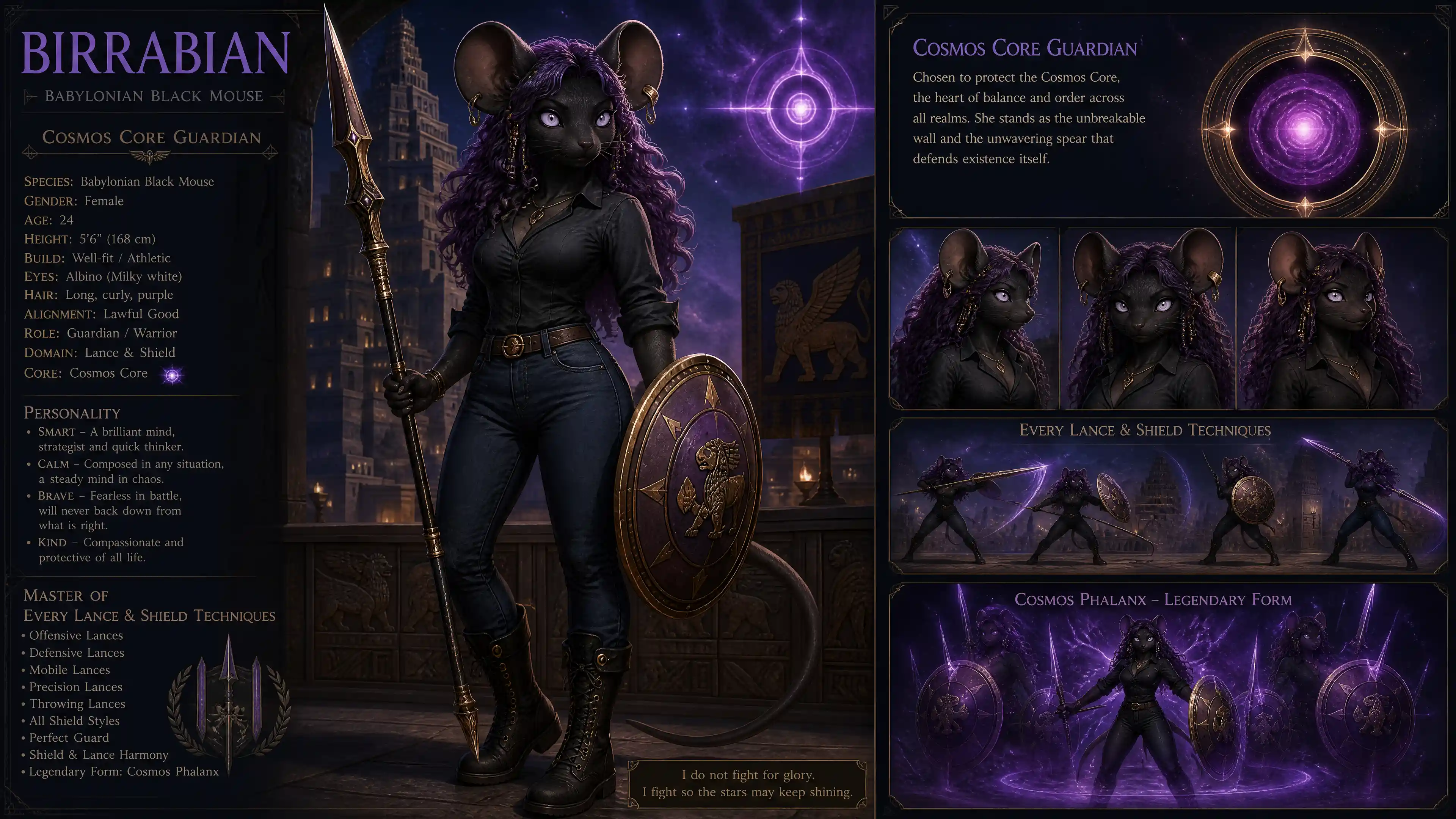 Fantasy mouse warrior woman with lance and shield