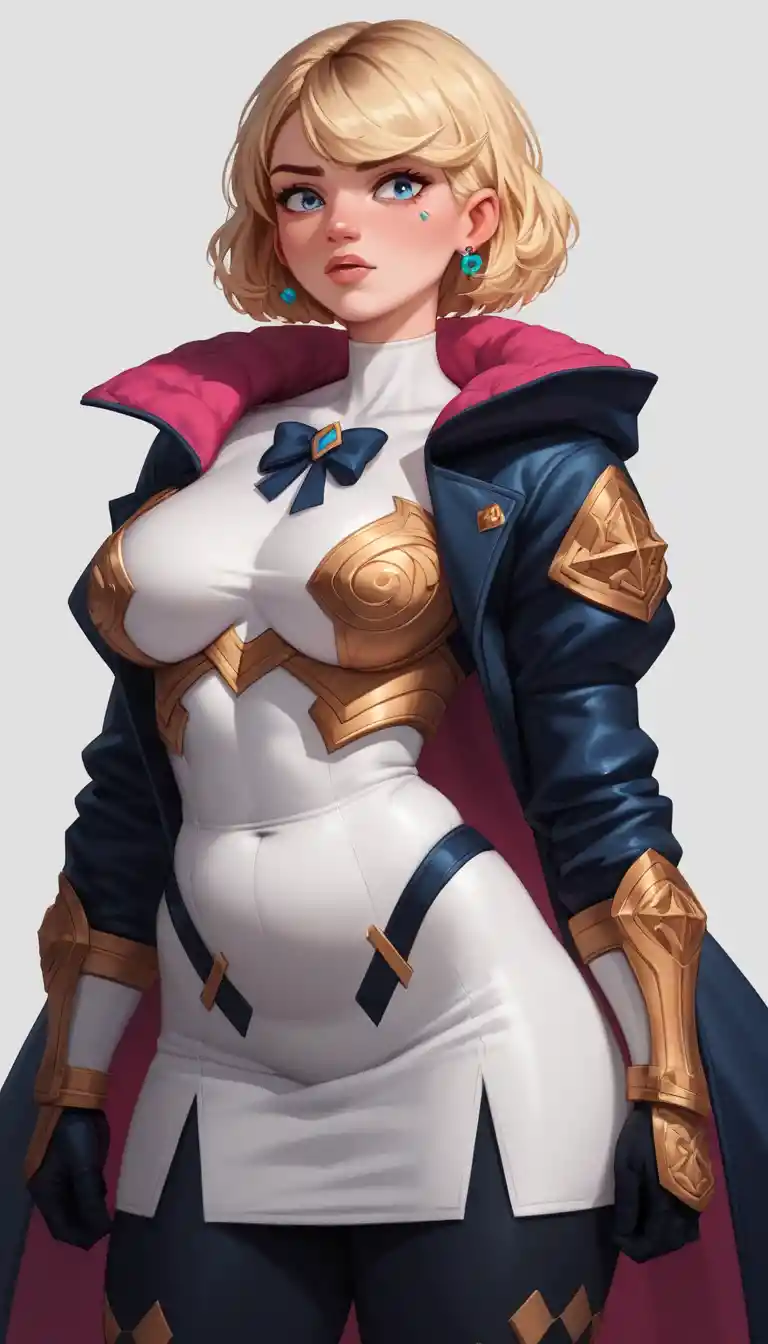 Sultry anime heroine with blue eyes and blonde hair