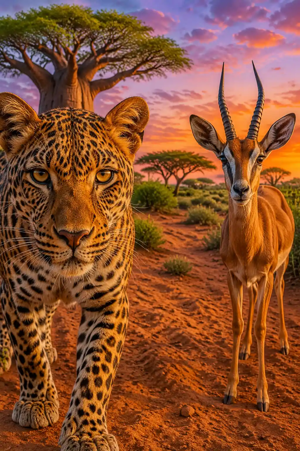 Close-up de leopardo na areia do deserto na savana africana