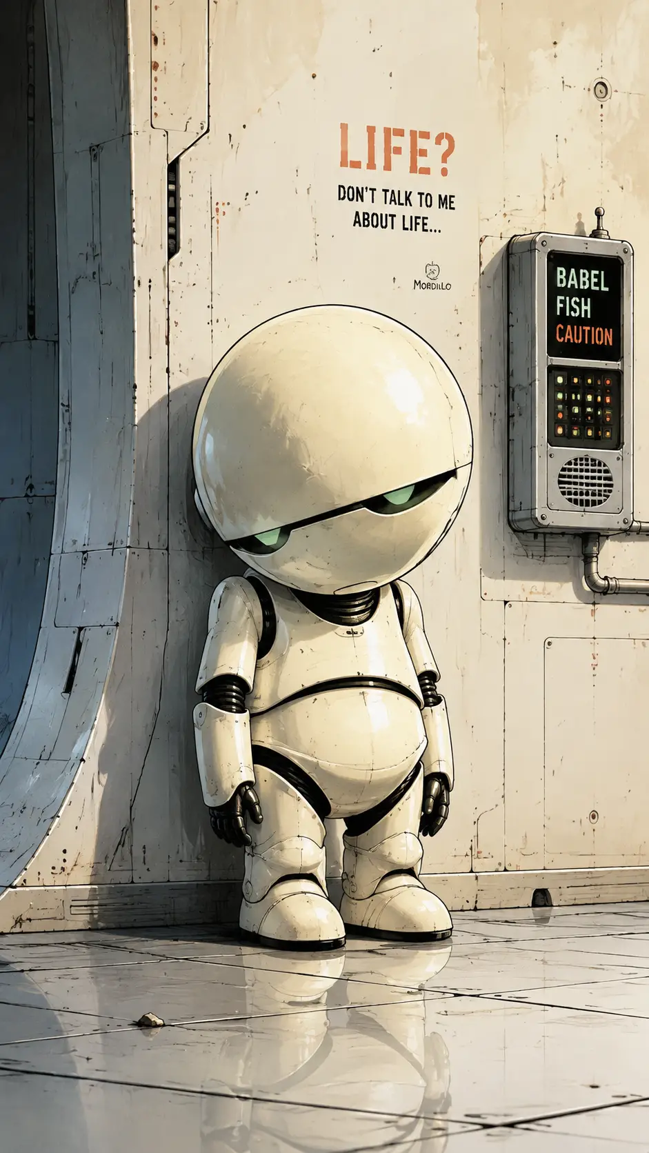 Humanoid robot character in stylized digital illustration