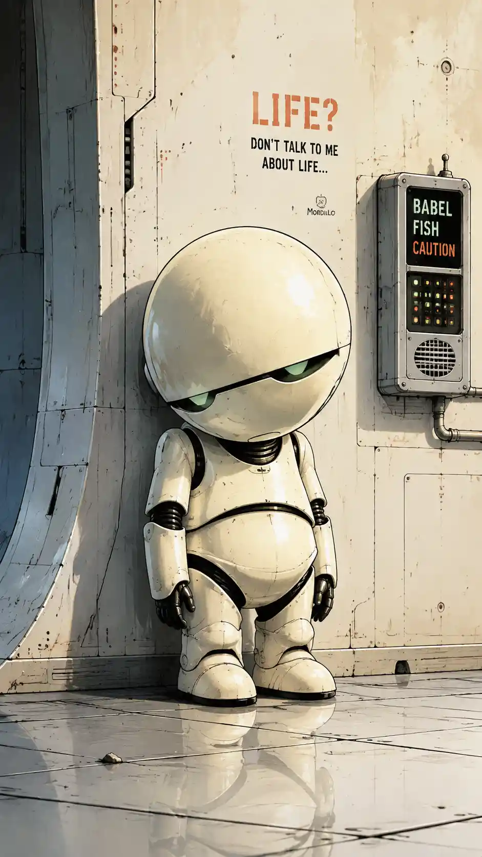 Humanoider Robotercharakter in stilisierter digitaler Illustration