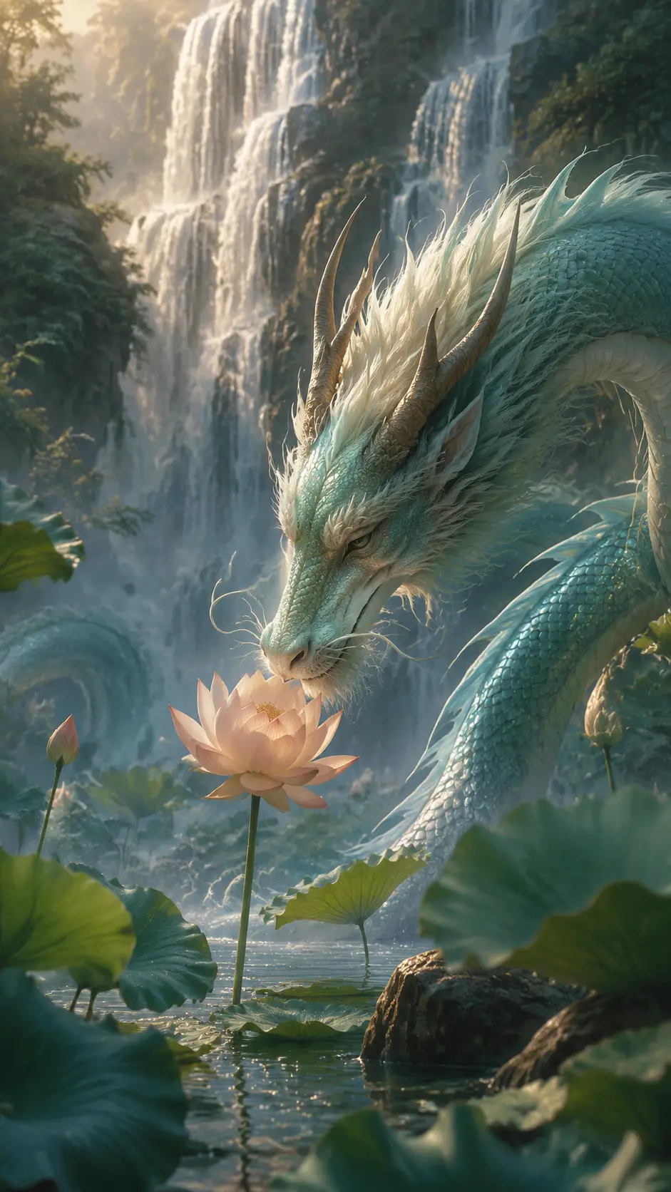 在寧靜蓮花池畔歇息的東方水龍