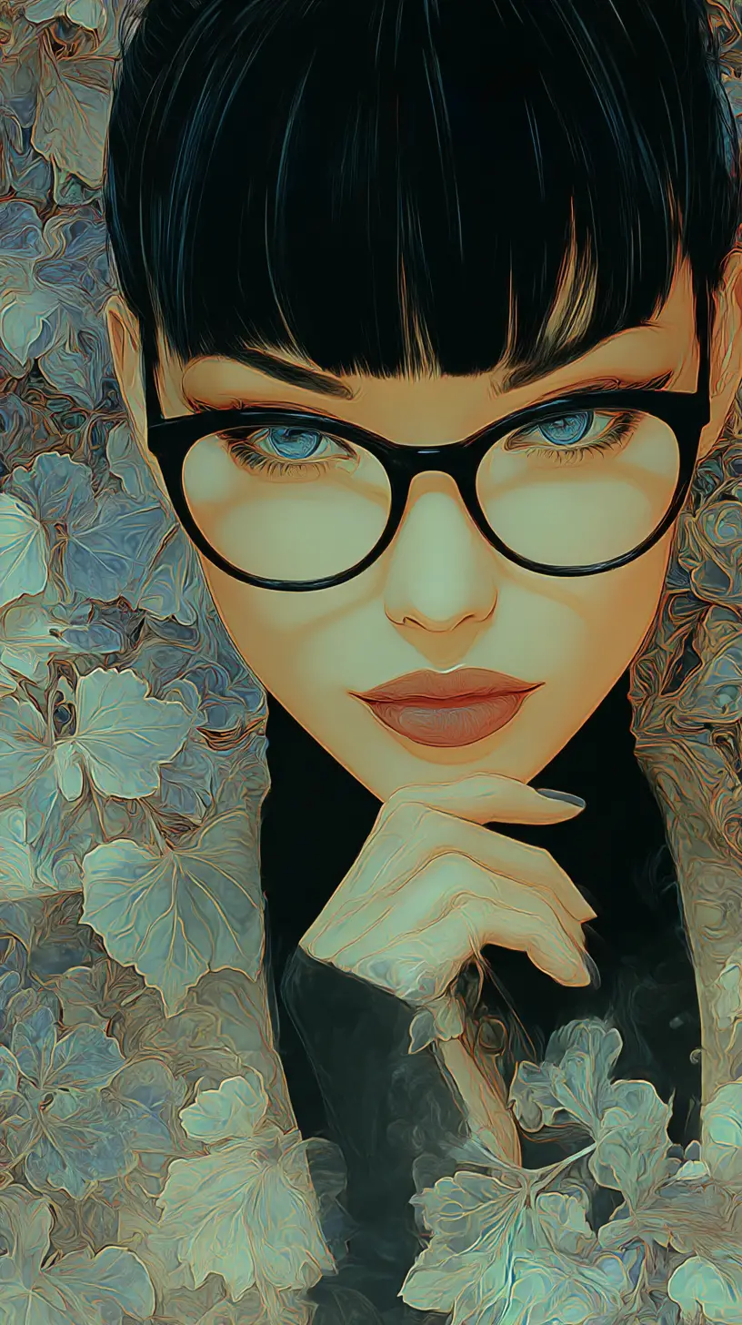 在迷幻抽象花園除草的惱怒女子