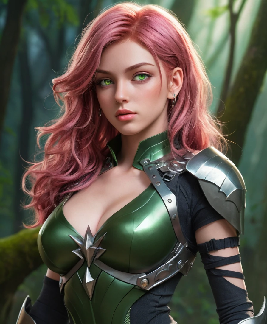 Guerrière d’anime sensuelle aux yeux verts et tatouages