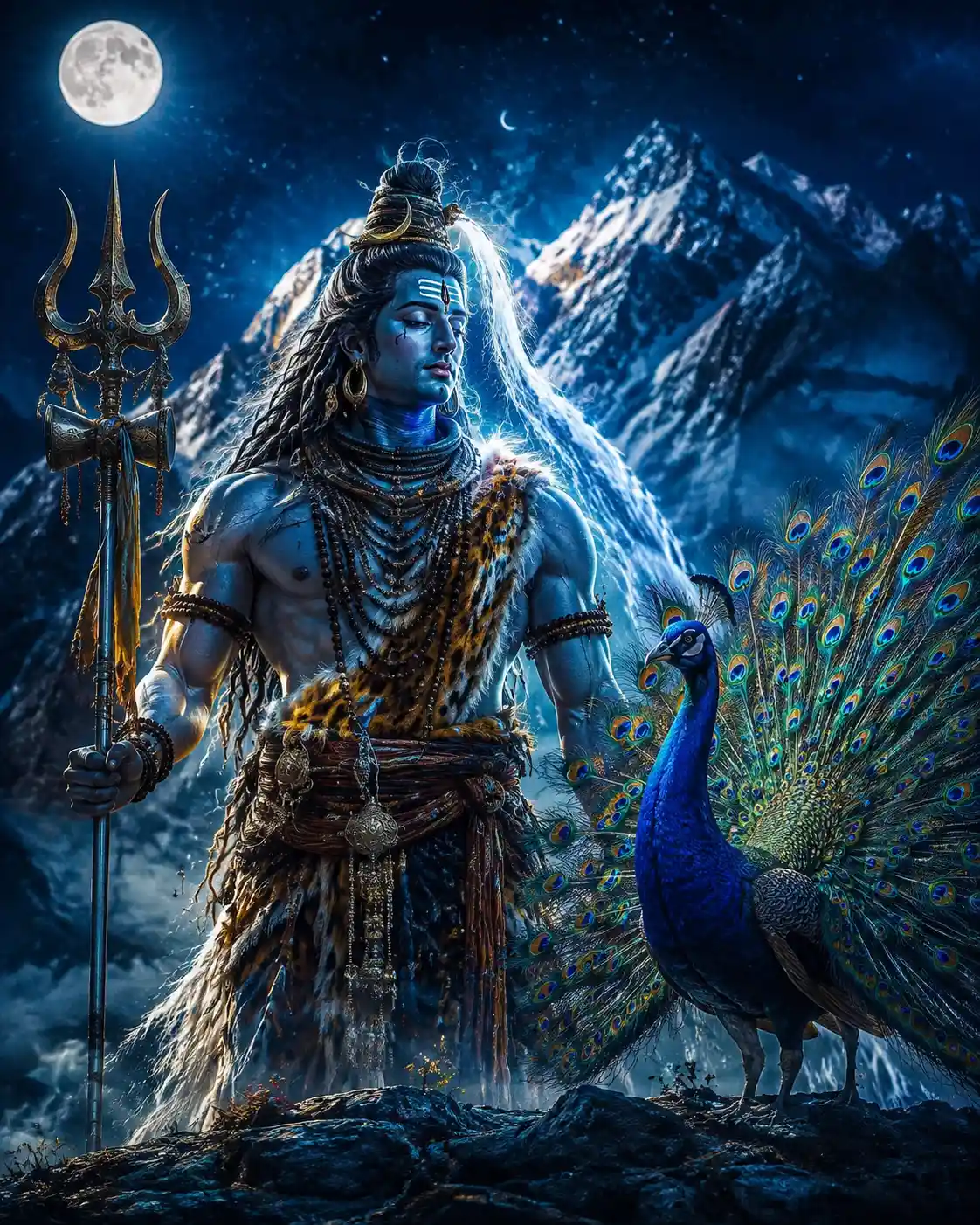 Portrait divin de Lord Shiva sur le mont Kailash au clair de lune