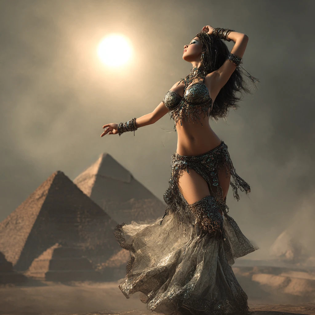 Ethereal Bellydancer Before Ancient Desert Pyramids