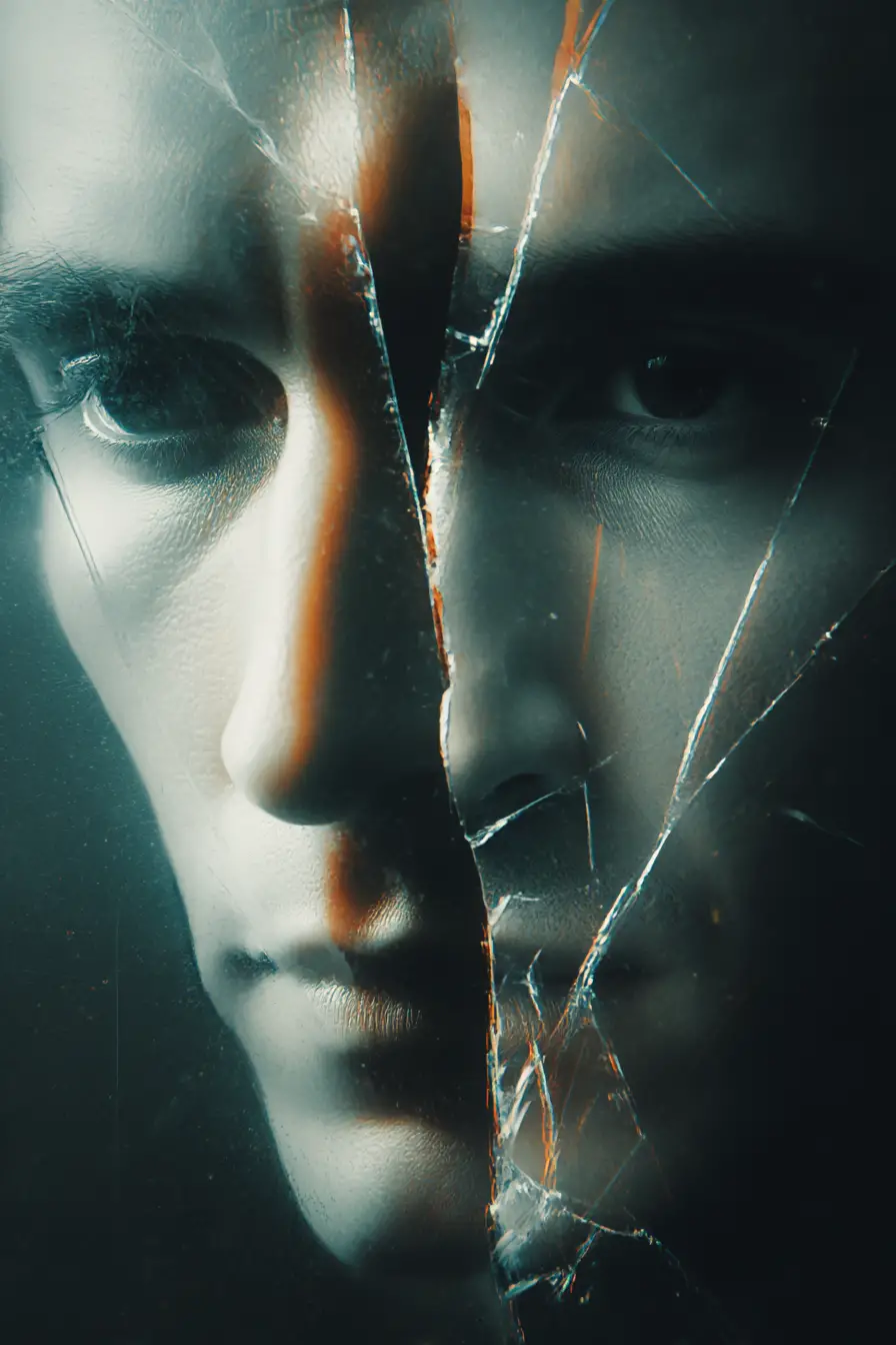 Abstract portrayal of a divided self in inner emotional conflict