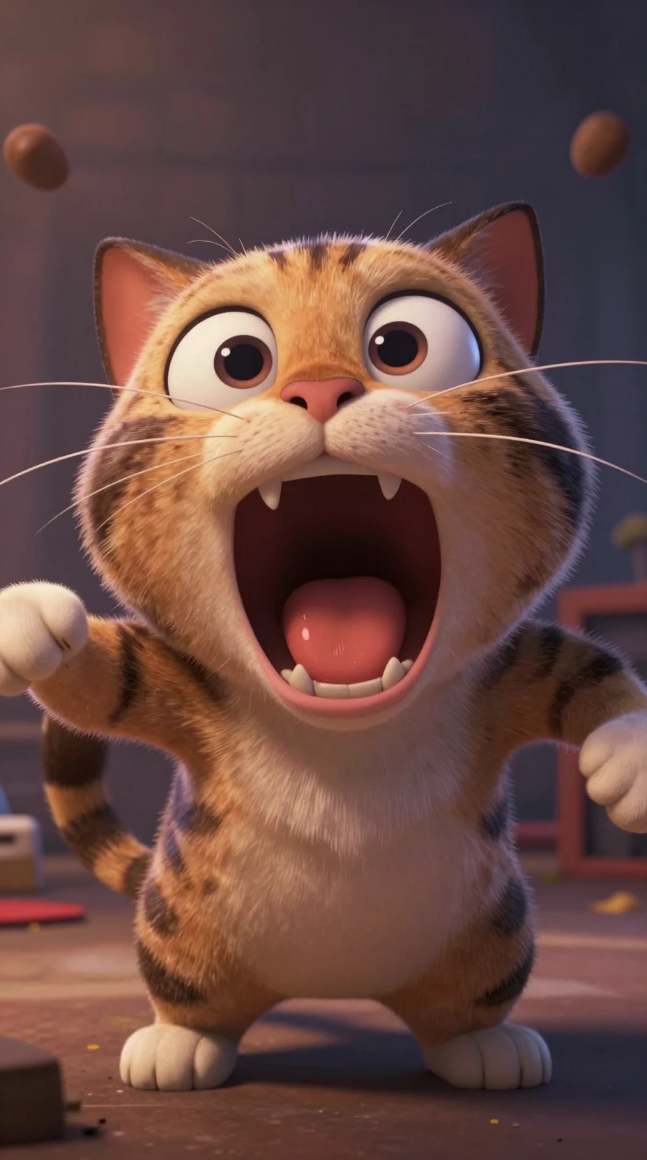 Gato atigrado gritando en primer plano en ilustración salvaje a tinta