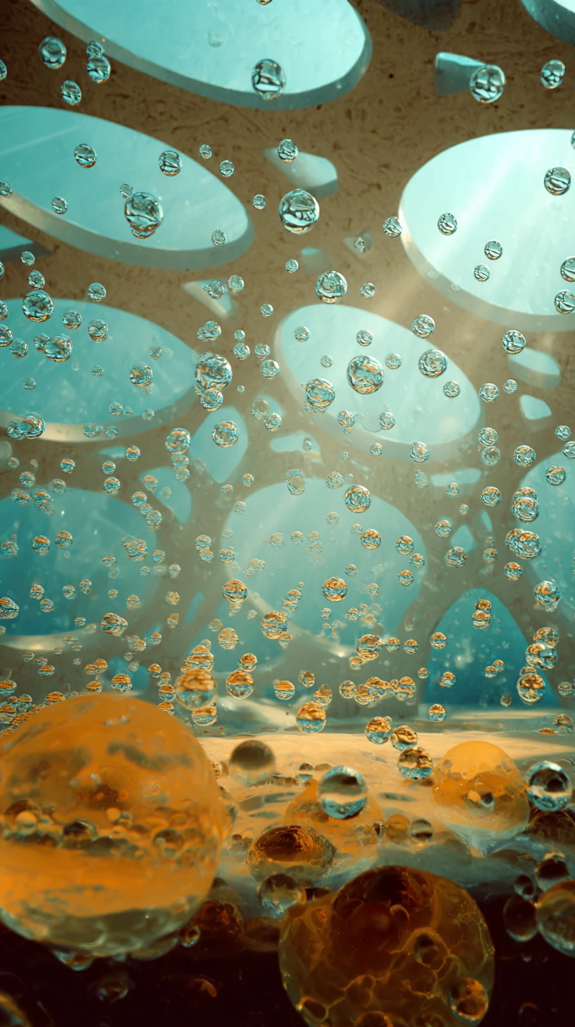 Surreale biblioteca sommersa che emerge in una città oceanica aliena