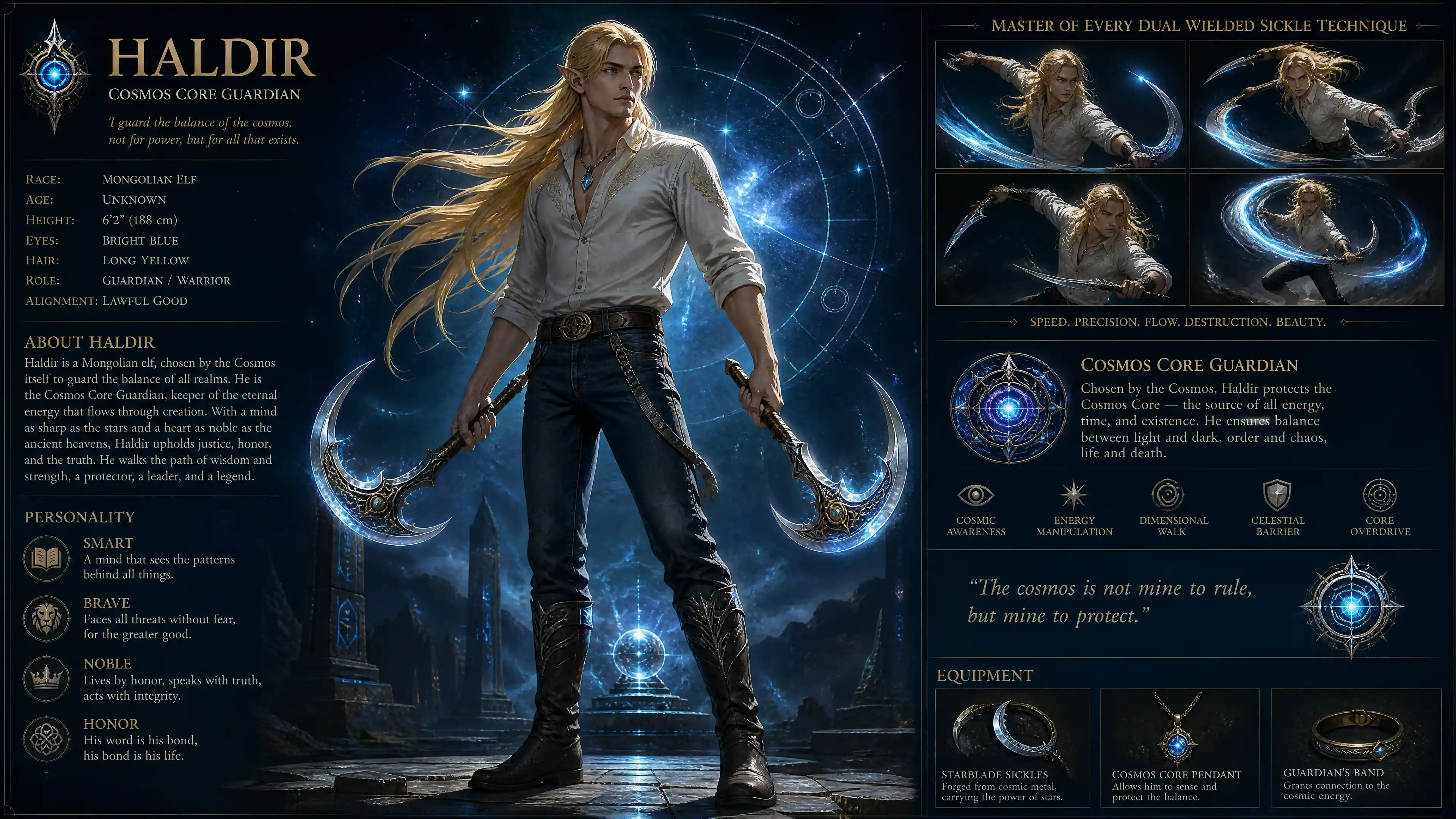 Valiente elfo guardián cósmico con ropa moderna y casual