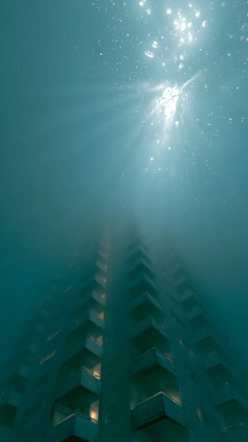 沐浴在柔和光譜陽光中的超現實水下建築