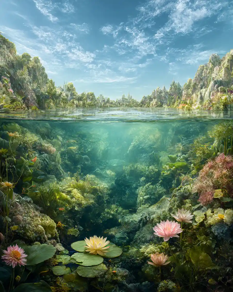 魔法の海中世界が広がるシュールなファンタジー風景