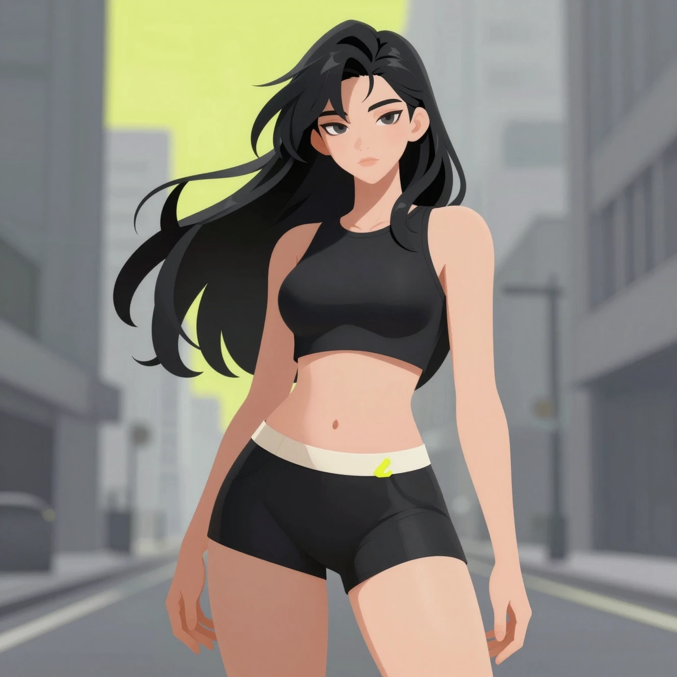 Mulher de anime estilizada em uma cena urbana descolada