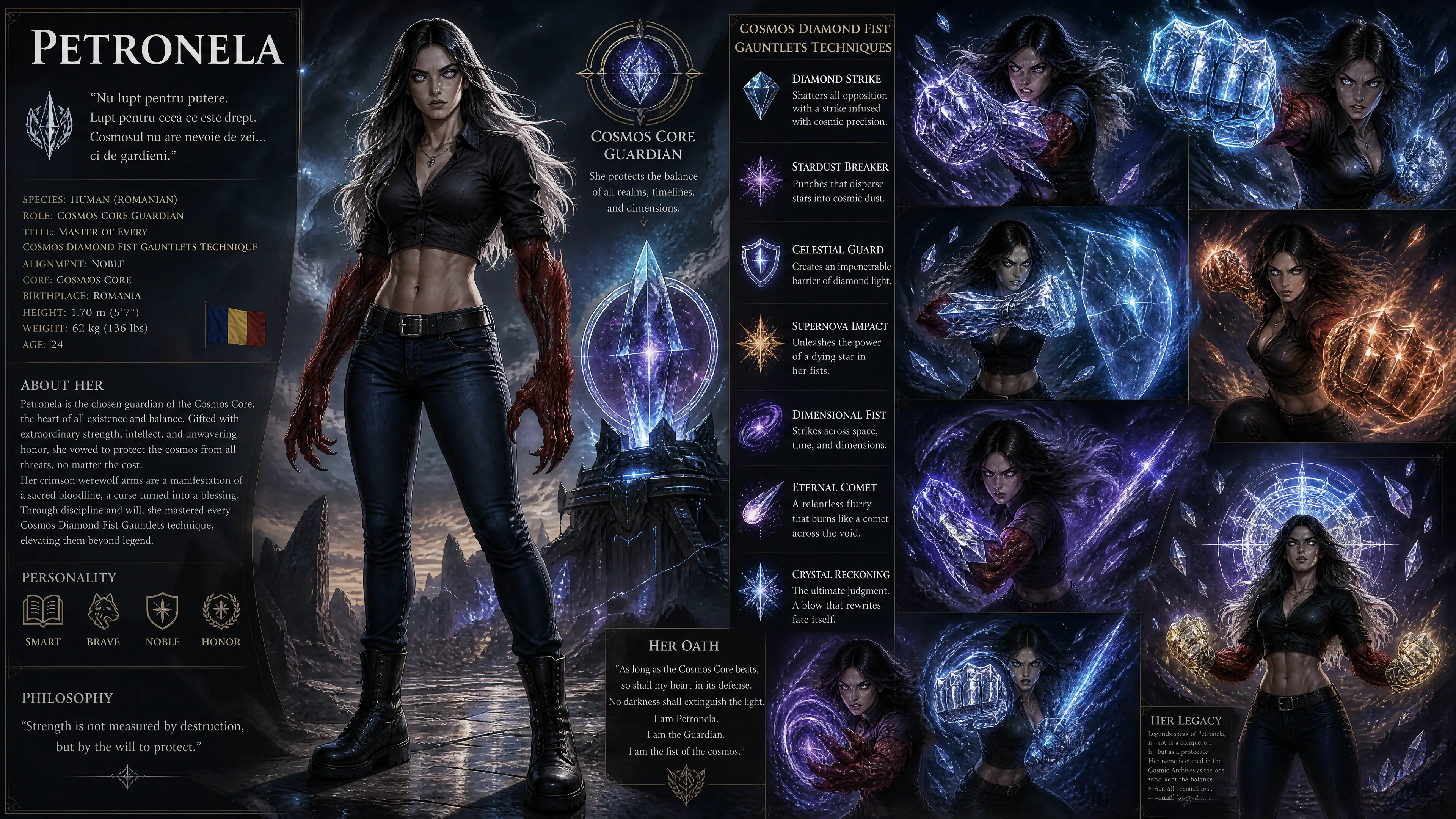 Heroic cosmic guardian woman with werewolf arms