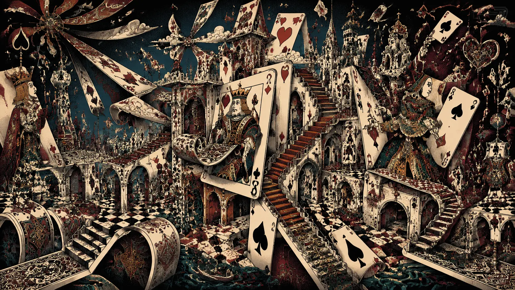 Surreal Gothic Palace Built From Towering Playing Cards