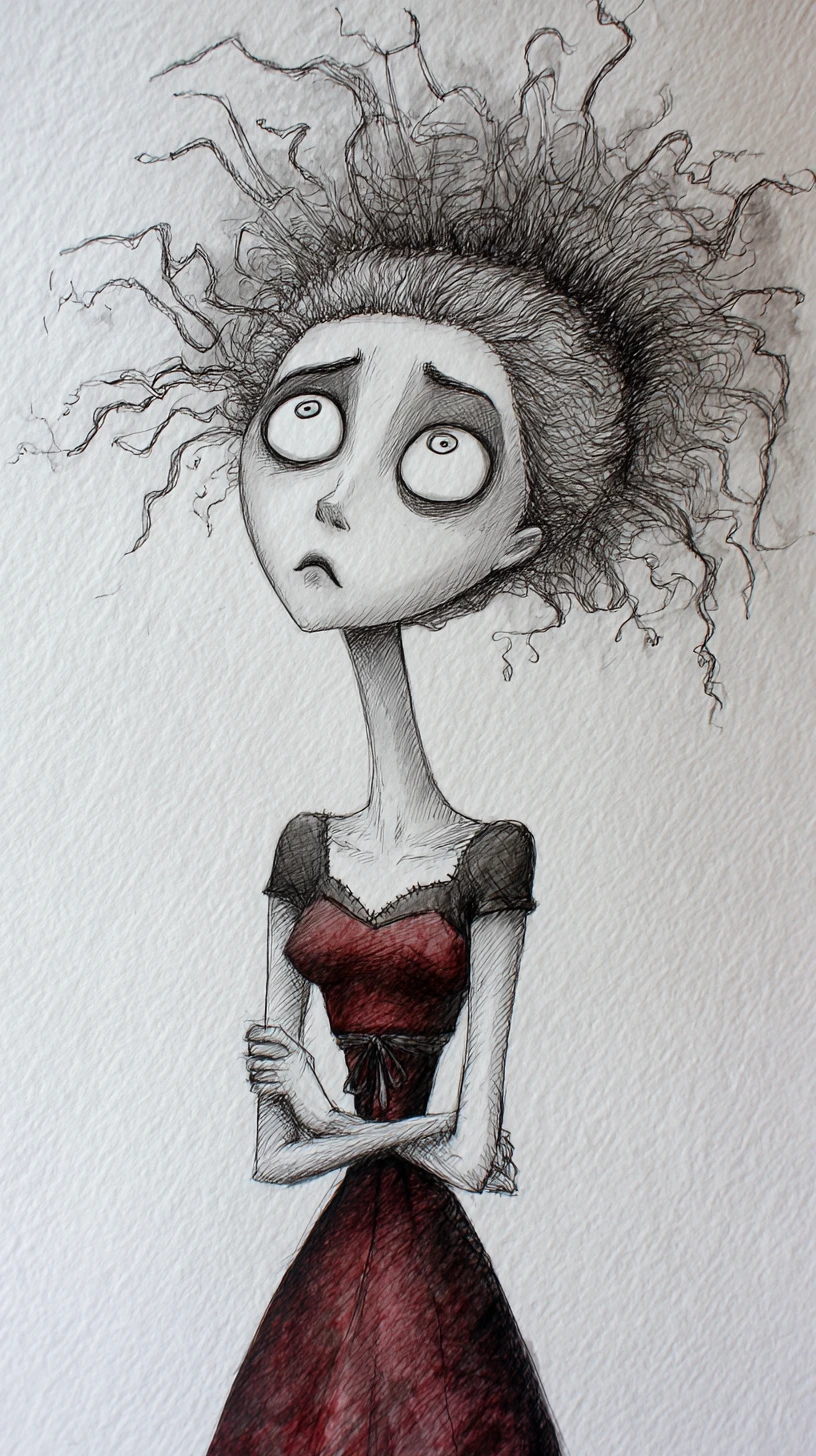 Mulher melancólica em ilustração gótica em mídia mista