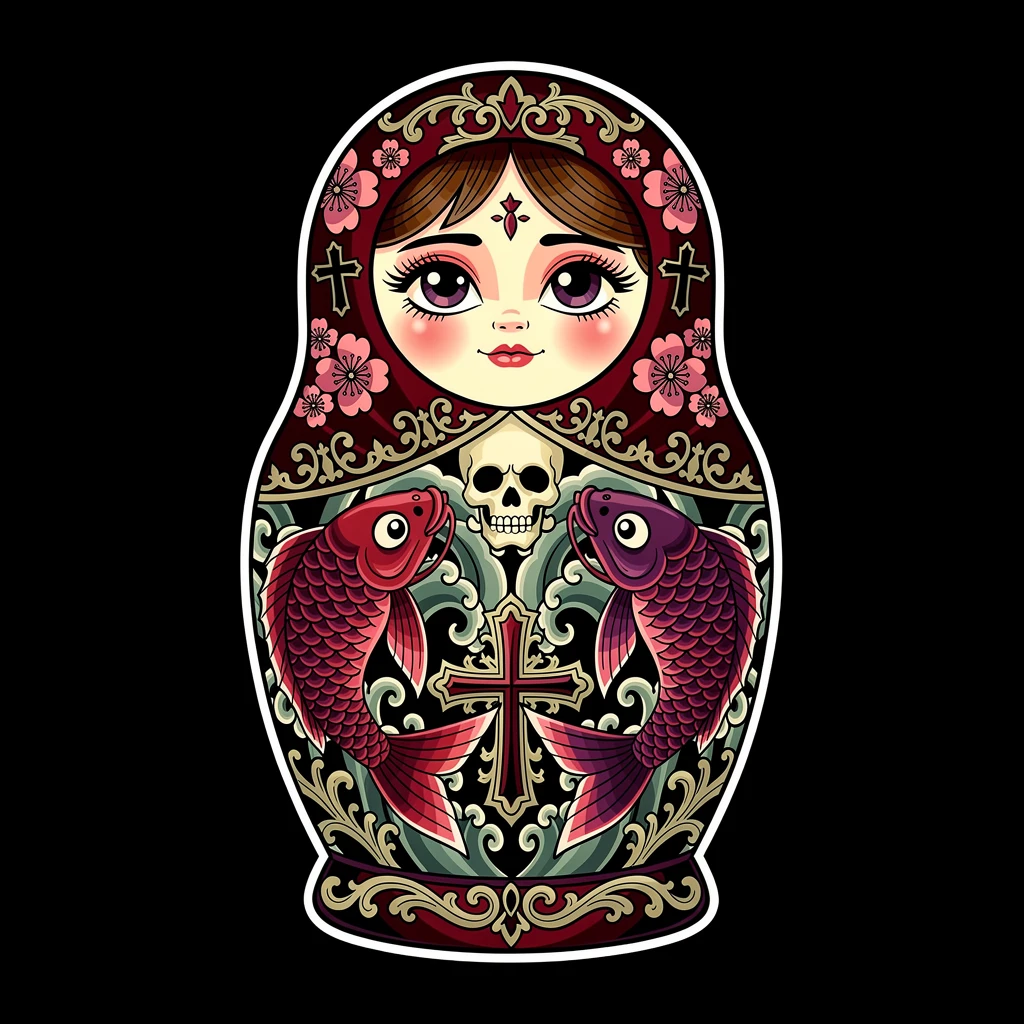 Muñeca matrioshka gótica en vector sobre fondo negro oscuro